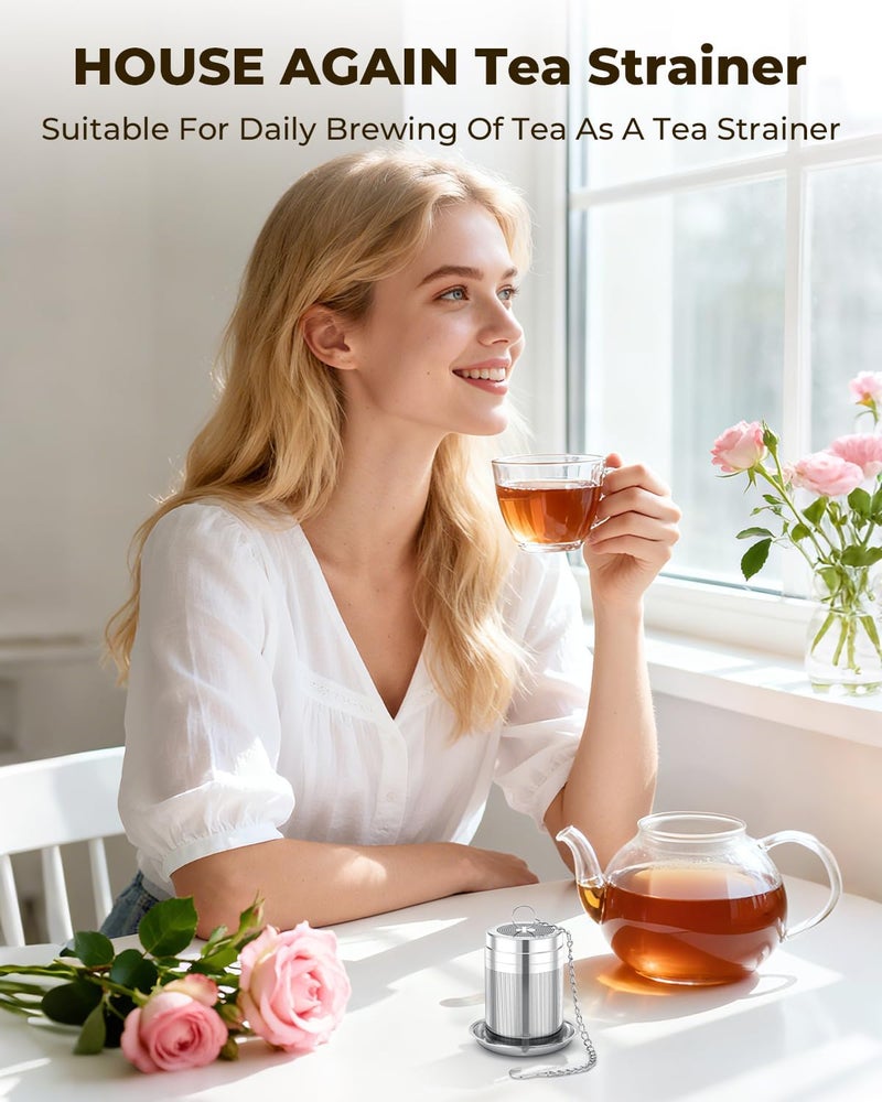 HOUSE AGAIN Tea Infusers, Extra Fine Mesh Tea Strainers for Loose Tea, Updated Slim Threaded Lid & 304 Stainless Steel, Loose Leaf Tea Steeper for Brew Tea Spices & Seasonings - Image 2
